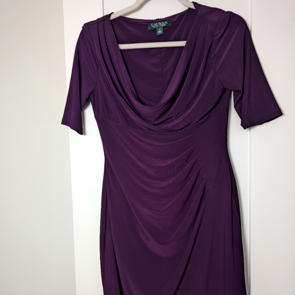 Purple Ruched Ralph Lauren Midi Dress